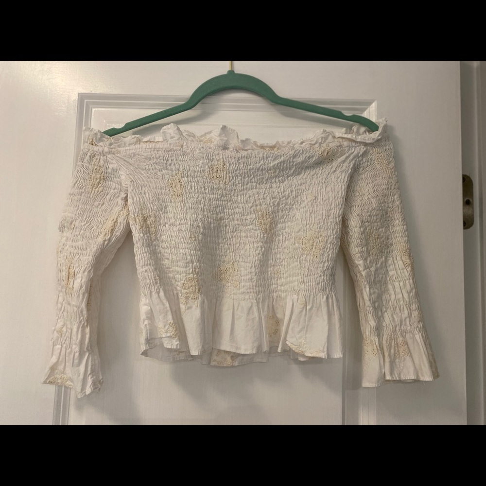 Zara Off Shoulder White Ruched Crop Top